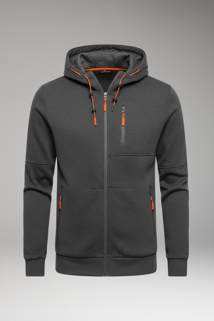 Men's Full Zip Hoodie Ribbed Cuffs - 
Fashinoza