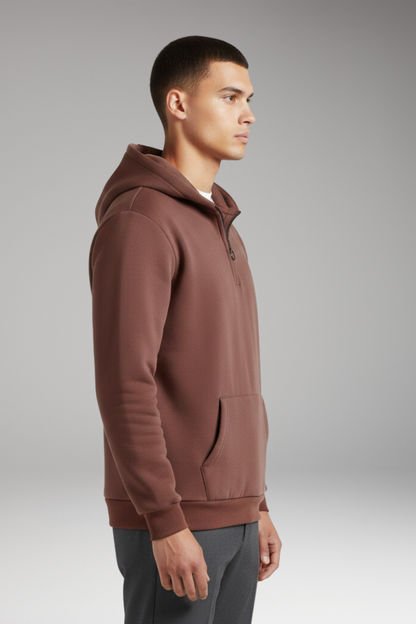 Men's Half-Zip Hoodie Cotton Front Pocket Black