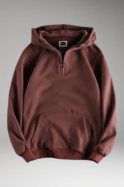 Men's Half-Zip Hoodie Cotton Front Pocket Black - 
Fashinoza