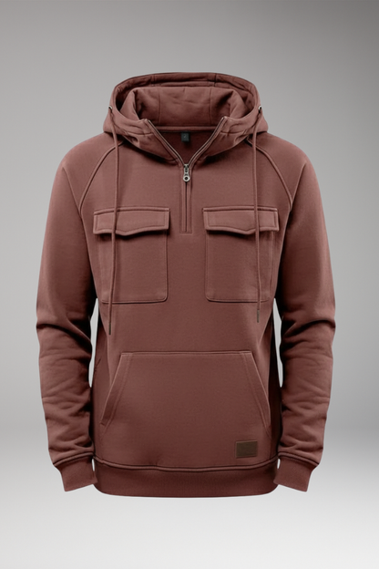 Men's Hooded Sweatshirt Half Zip Chest Pocket - 
Fashinoza