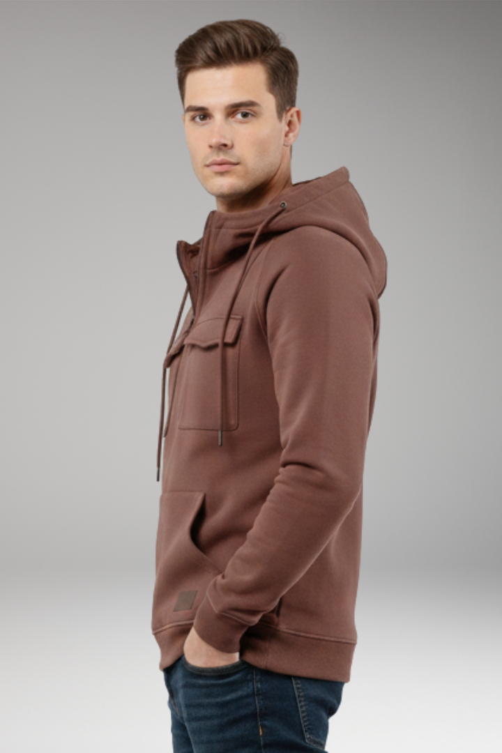 Men's Hooded Sweatshirt Half Zip Chest Pocket