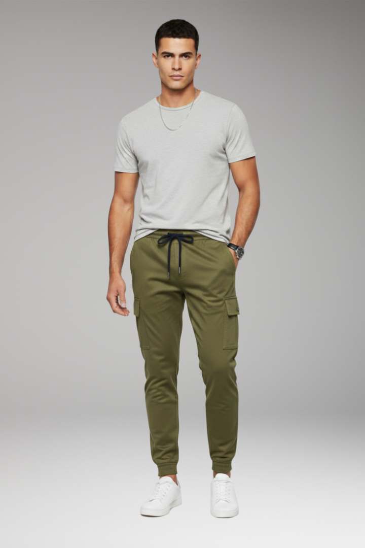 Men's Jogger Pants Elastic Waist Cargo Black