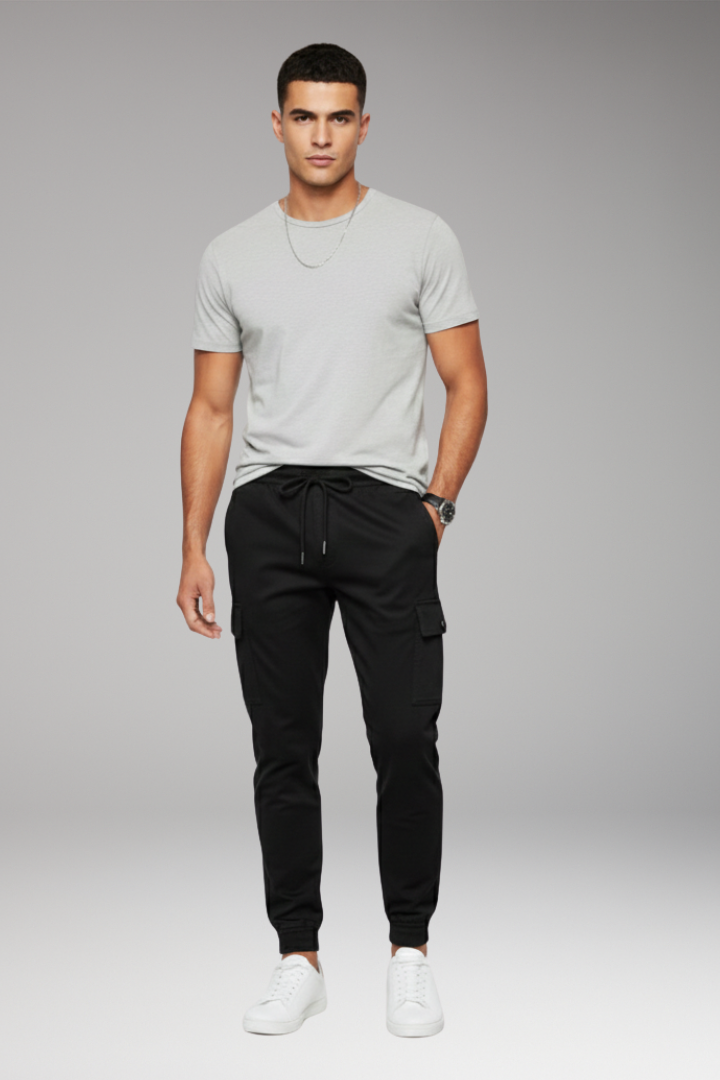 Men's Jogger Pants Elastic Waist Cargo Black