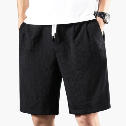 Men's Knee Length Shorts Elastic Waist Crinkled Texture