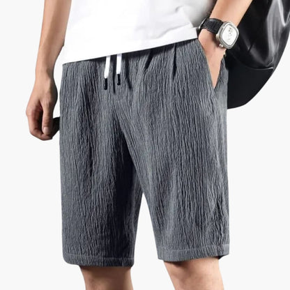 Men's Knee Length Shorts Elastic Waist Crinkled Texture