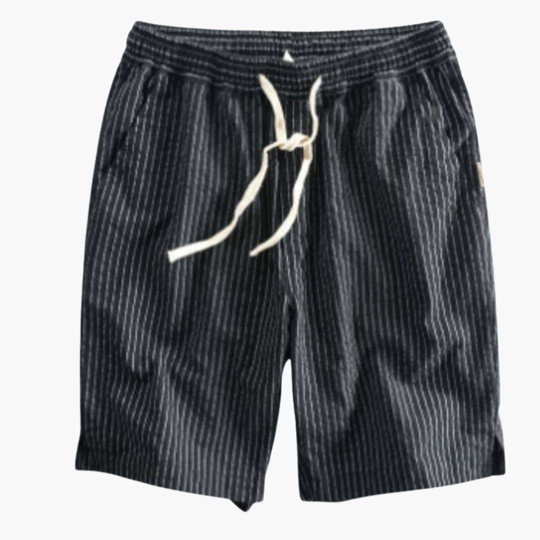 Men's Striped Knee-Length Shorts Elastic Waistband - Fashinoza
