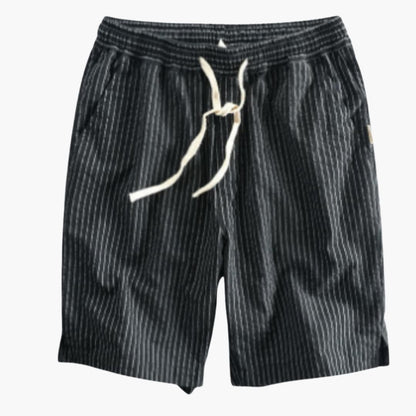 Men's Striped Knee-Length Shorts Elastic Waistband - Fashinoza