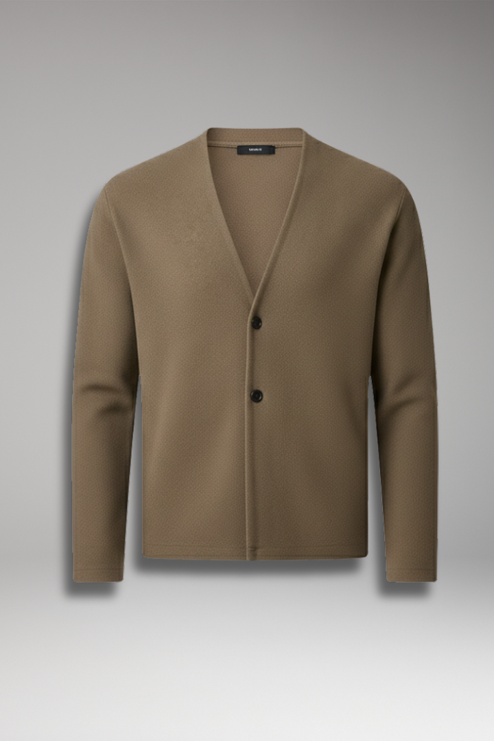Men's Knit Cardigan Ribbed Two-Button Front - 
Fashinoza