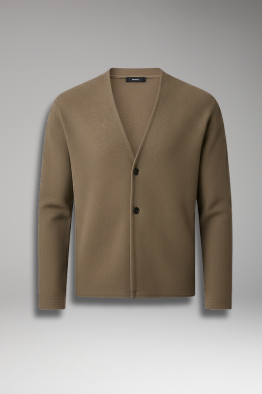 Men's Knit Cardigan Ribbed Two-Button Front - 
Fashinoza