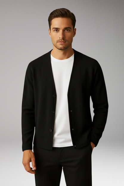 Men's Knit Cardigan Ribbed Two-Button Front