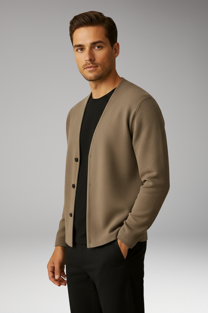 Men's Knit Cardigan Ribbed Two-Button Front