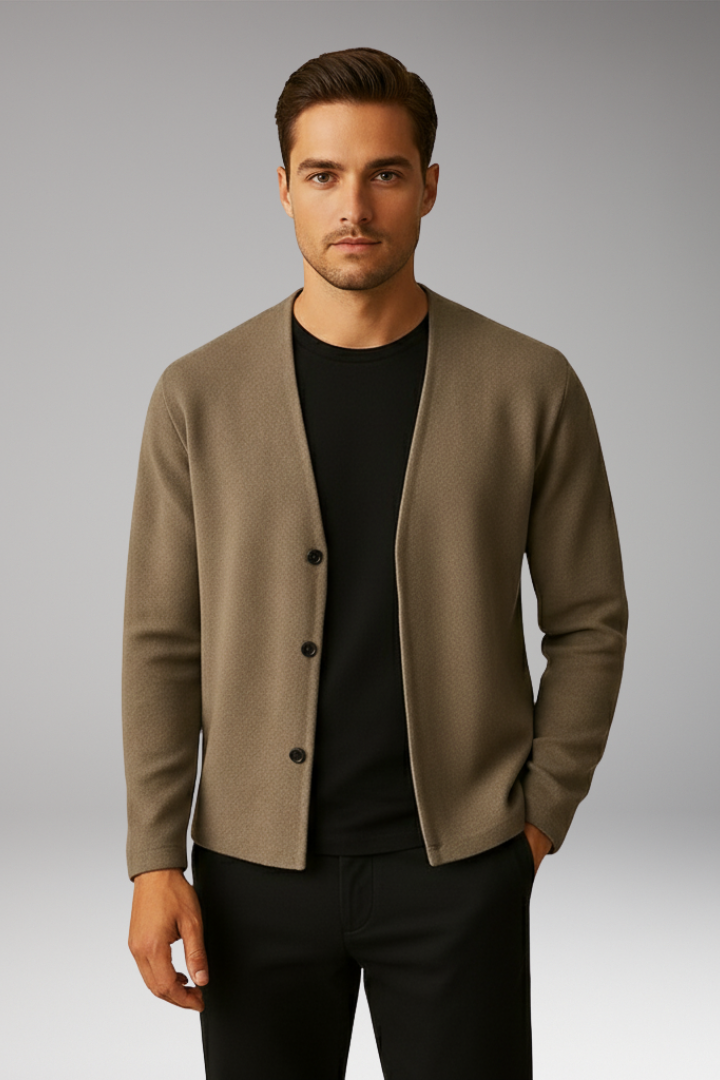 Men's Knit Cardigan Ribbed Two-Button Front