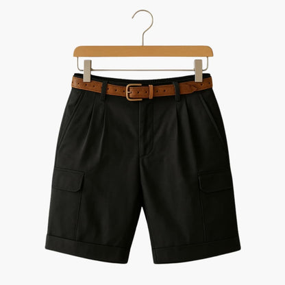Men's Linen Cargo Shorts Pleated Beige