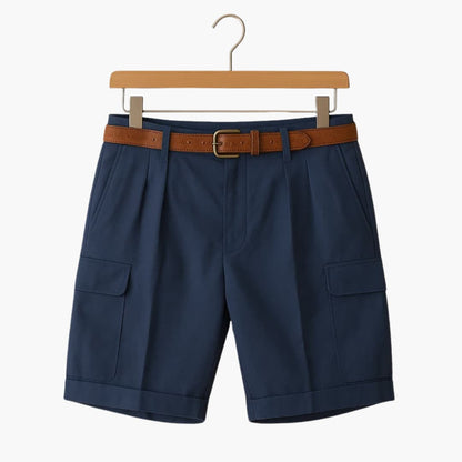 Men's Linen Cargo Shorts Pleated Beige