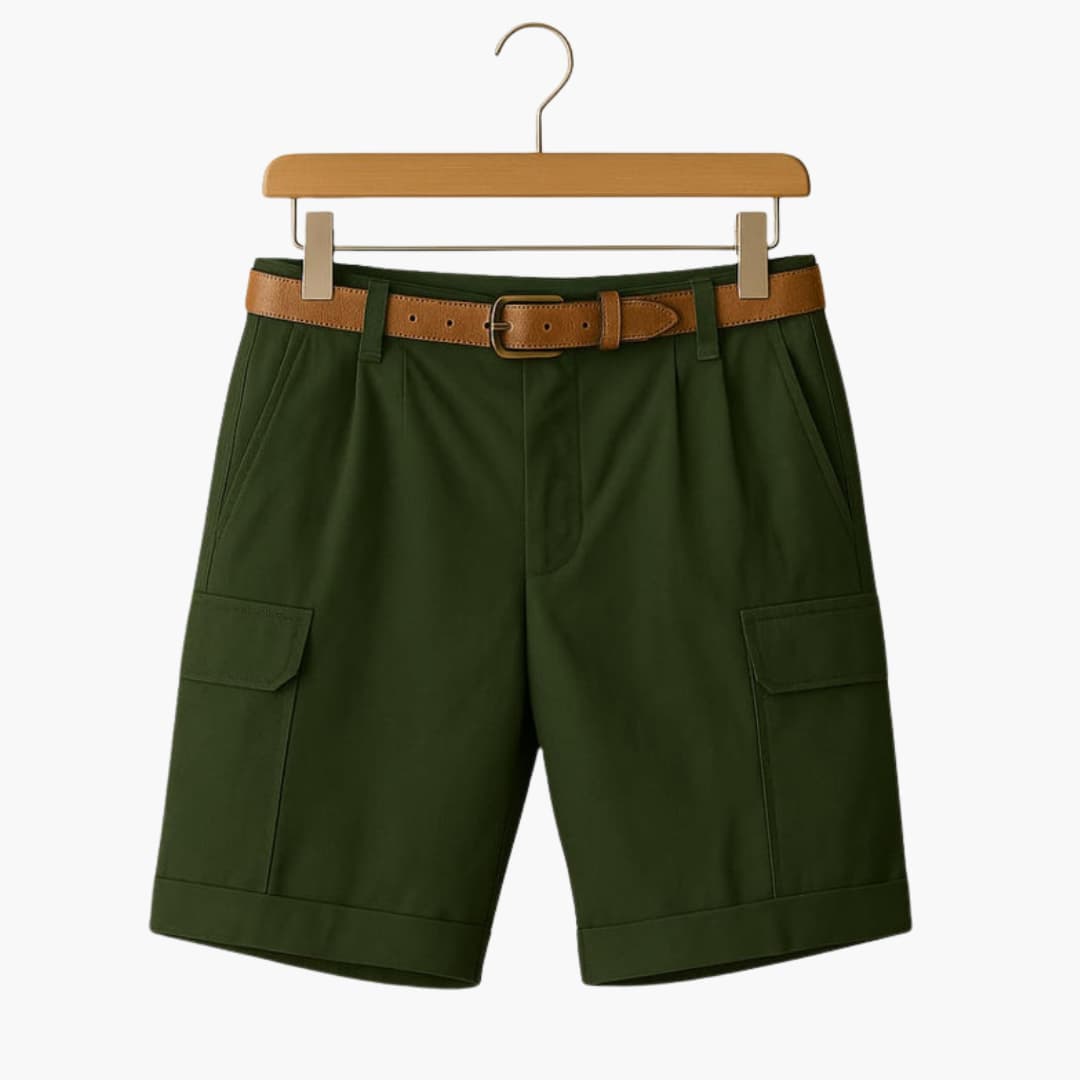Men's Linen Cargo Shorts Pleated Beige