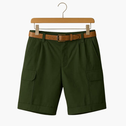 Men's Linen Cargo Shorts Pleated Beige