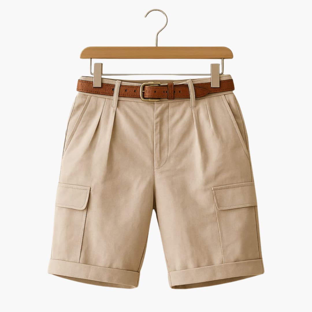 Men's Linen Cargo Shorts Pleated Beige