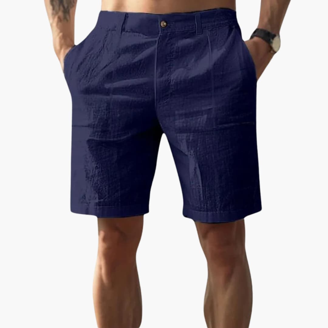 Men's Linen Shorts Zipper Closure Side Pockets - Fashinoza