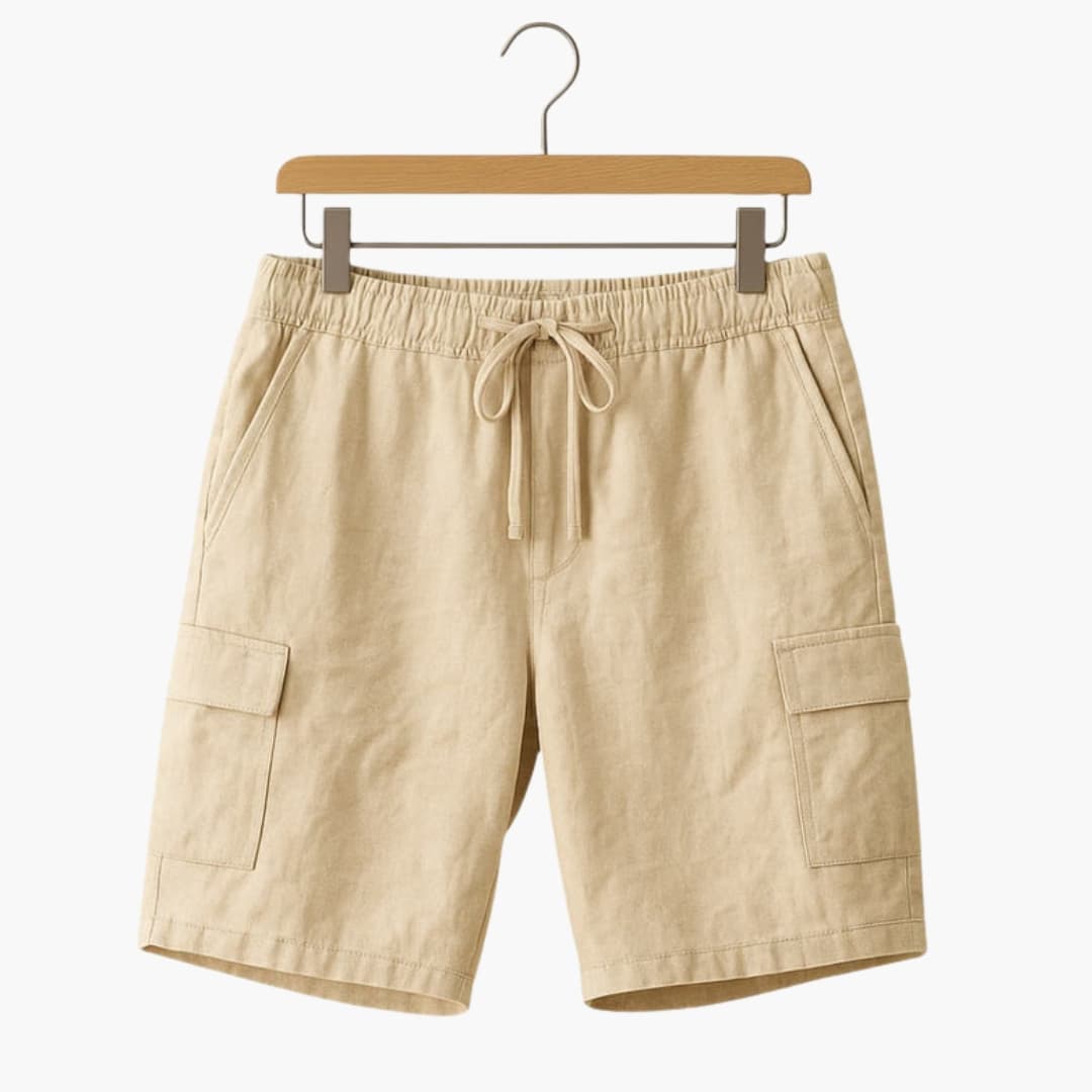 Men's Linen Shorts Elastic Waist Cargo Pockets