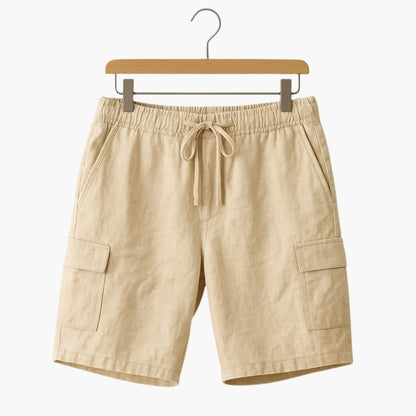 Men's Linen Shorts Elastic Waist Cargo Pockets