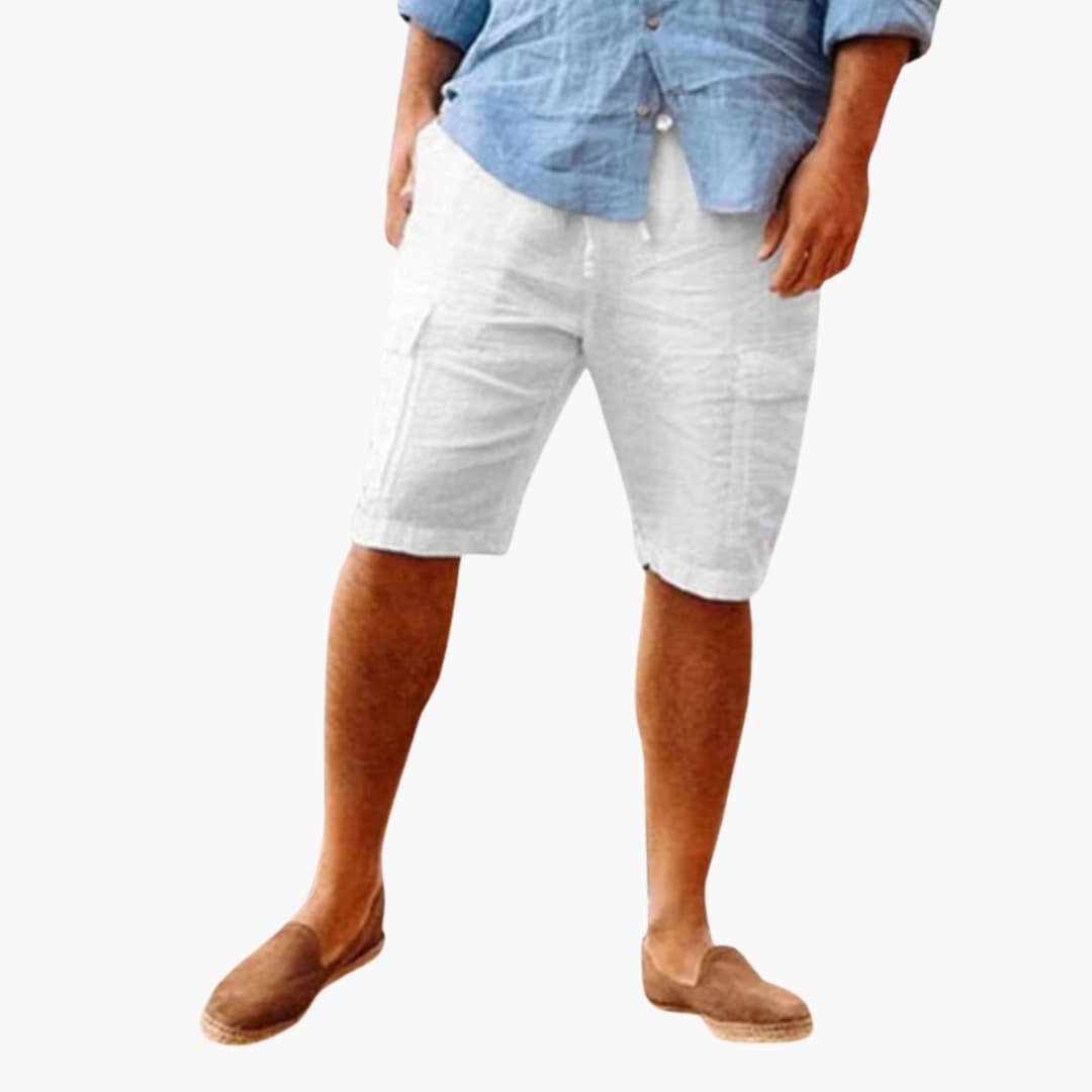 Men's Linen Shorts Zipper Closure Patch Pockets - Fashinoza