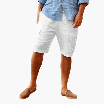 Men's Linen Shorts Zipper Closure Patch Pockets - Fashinoza