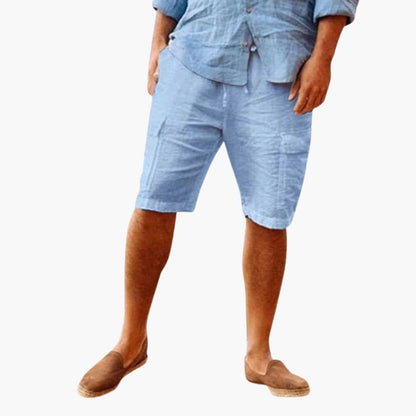 Men's Linen Shorts Zipper Closure Patch Pockets