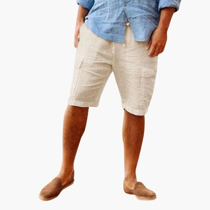 Men's Linen Shorts Zipper Closure Patch Pockets