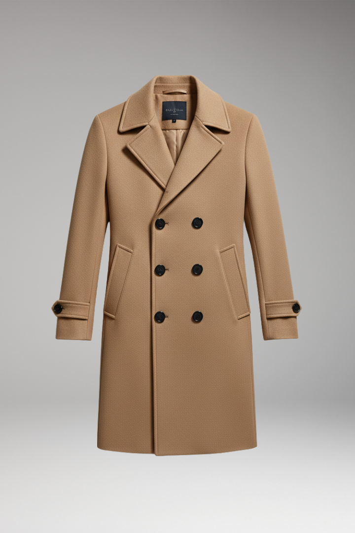 Men's Long Coat Notched Collar Double Breasted - 
Fashinoza