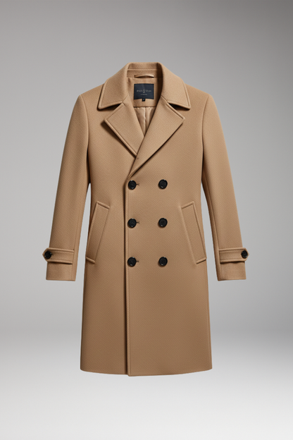 Men's Long Coat Notched Collar Double Breasted - 
Fashinoza