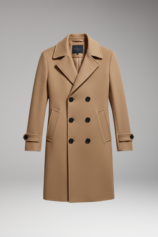 Men's Long Coat Notched Collar Double Breasted - 
Fashinoza