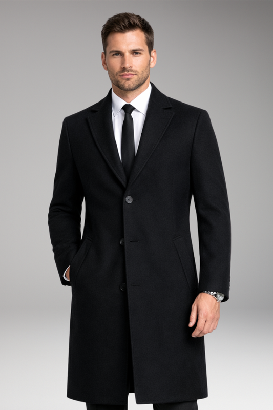 Men's Overcoat Notched Collar Side Pockets