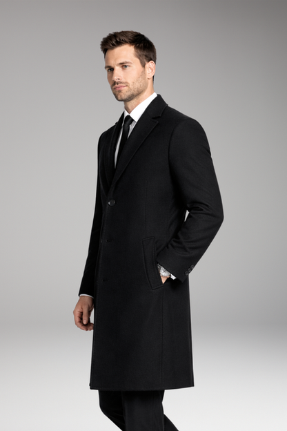 Men's Overcoat Notched Collar Side Pockets