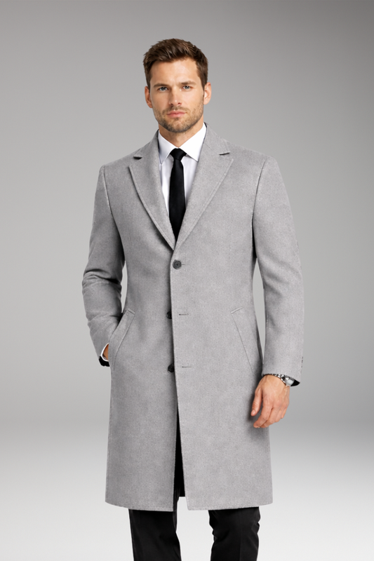 Men's Overcoat Notched Collar Side Pockets