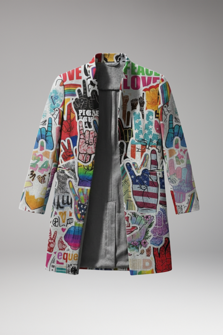 Men's Open Front Printed Long Coat - 
Fashinoza