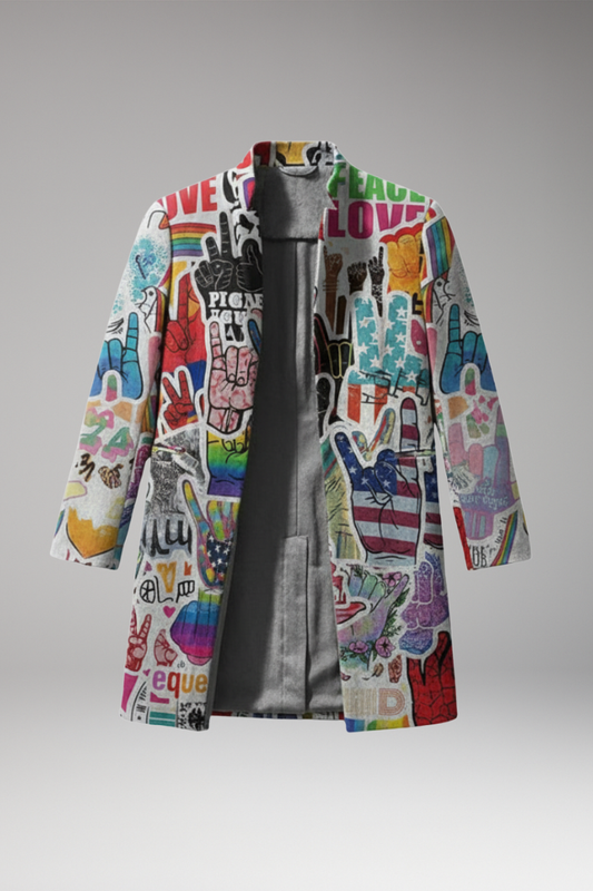 Men's Open Front Printed Long Coat - 
Fashinoza