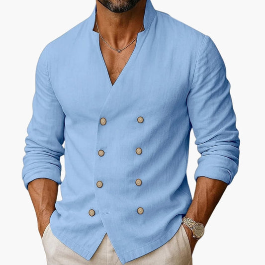 Men's Long Sleeve Double Placket Dress Shirt - Fashinoza