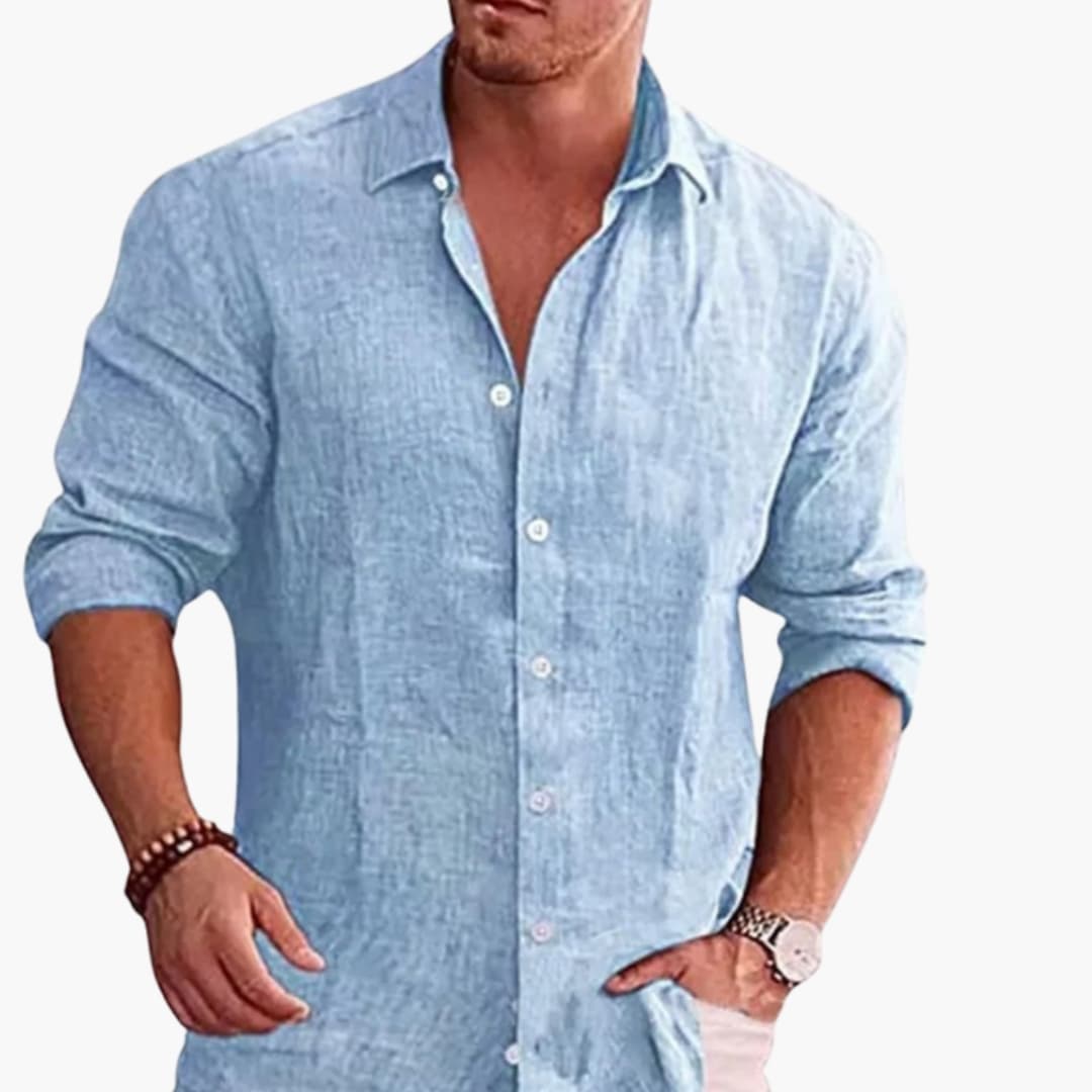 Men's Long Sleeve Button Down Shirt Pointed Collar - Fashinoza