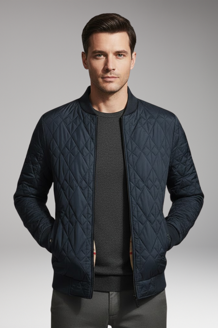 Men's Bomber Jacket Padded Check Pattern Side Pockets