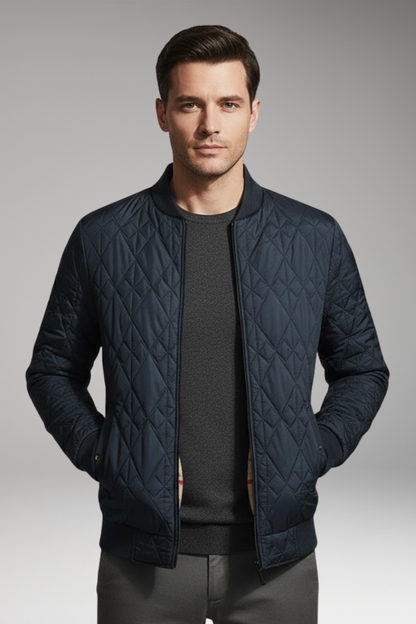 Men's Bomber Jacket Padded Check Pattern Side Pockets