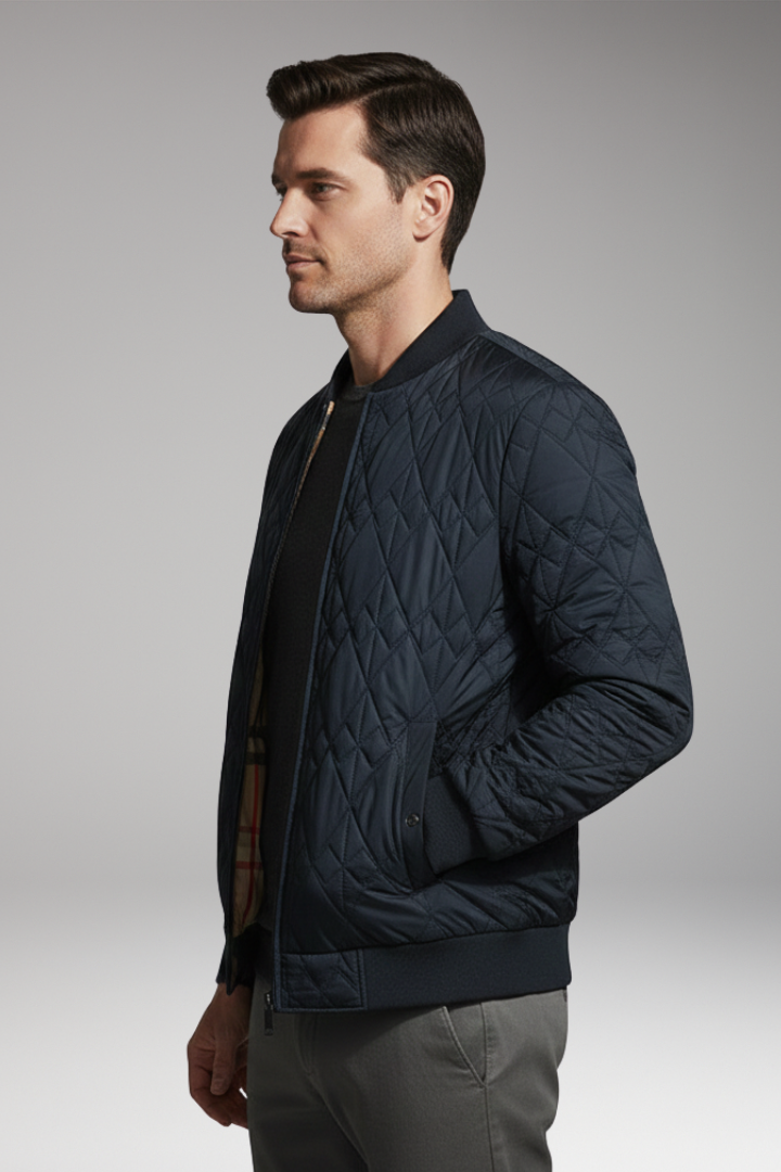 Men's Bomber Jacket Padded Check Pattern Side Pockets