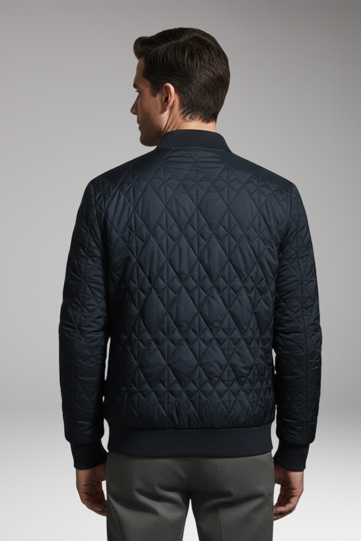 Men's Bomber Jacket Padded Check Pattern Side Pockets