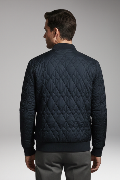 Men's Bomber Jacket Padded Check Pattern Side Pockets