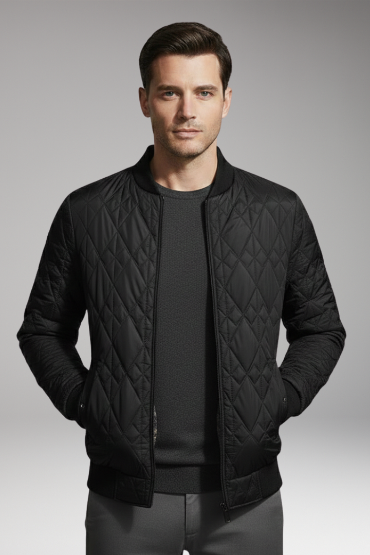 Men's Bomber Jacket Padded Check Pattern Side Pockets