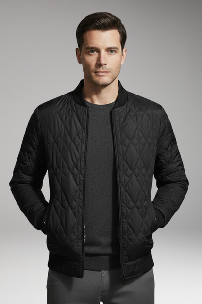 Men's Bomber Jacket Padded Check Pattern Side Pockets