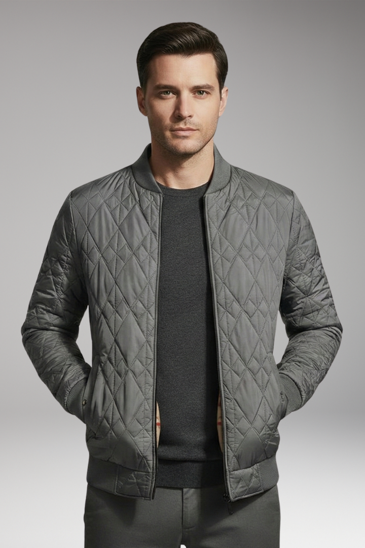 Men's Bomber Jacket Padded Check Pattern Side Pockets