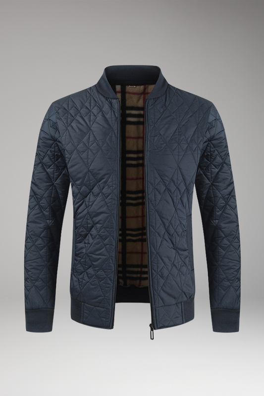 Men's Bomber Jacket Padded Check Pattern Side Pockets - 
Fashinoza