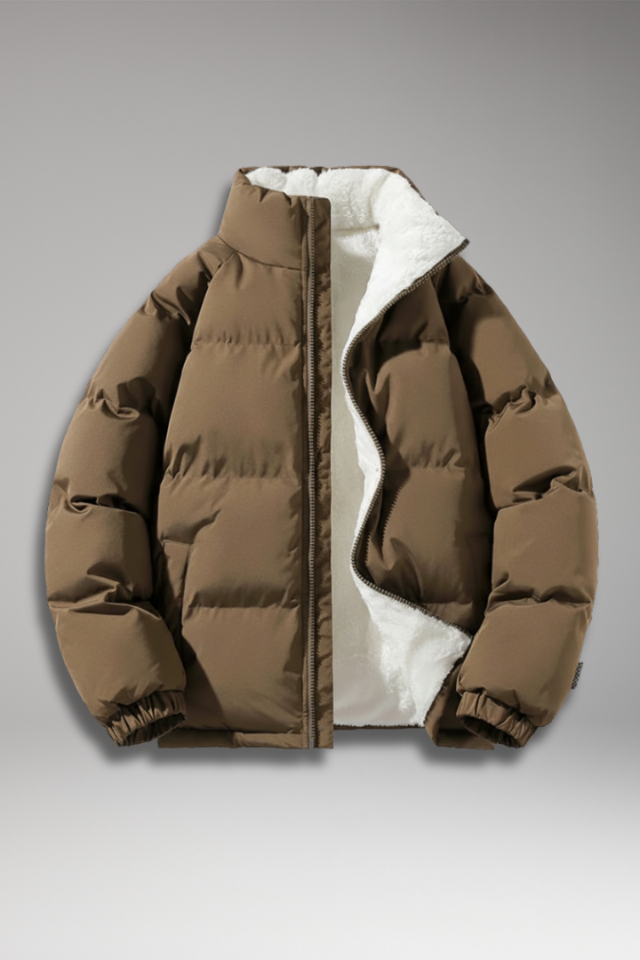 Men's Padded Full-Zip Jacket Textured Exterior - 
Fashinoza