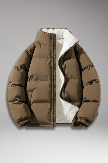 Men's Padded Full-Zip Jacket Textured Exterior - 
Fashinoza