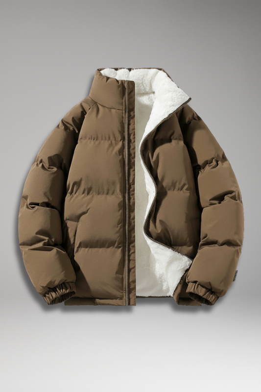Men's Padded Full-Zip Jacket Textured Exterior - 
Fashinoza